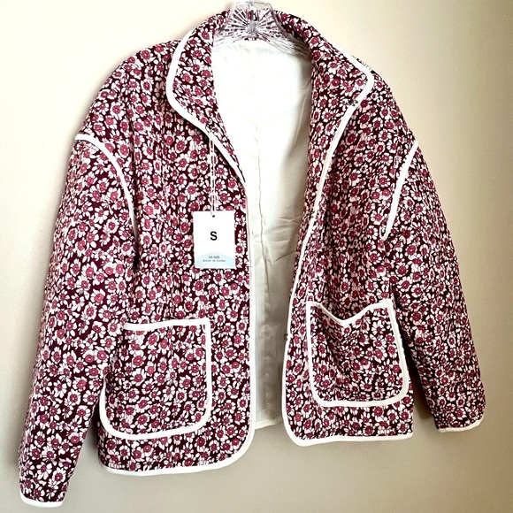 Pink Floral Cropped Puffer Jacket Size Small NWT‎ - Picture 2 of 8